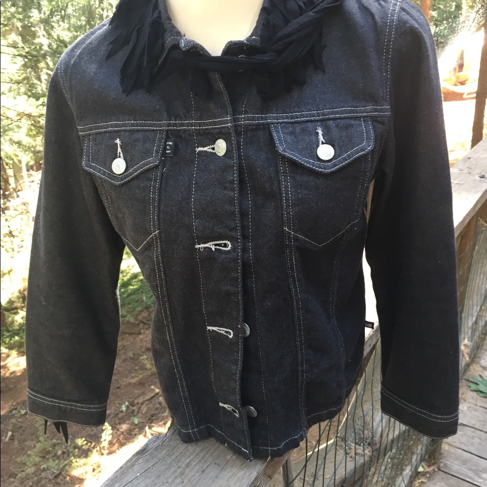 Kreativekristen wolf embellished black  vintage gray denim jacket  HP26x6 - Picture 11 of 16
